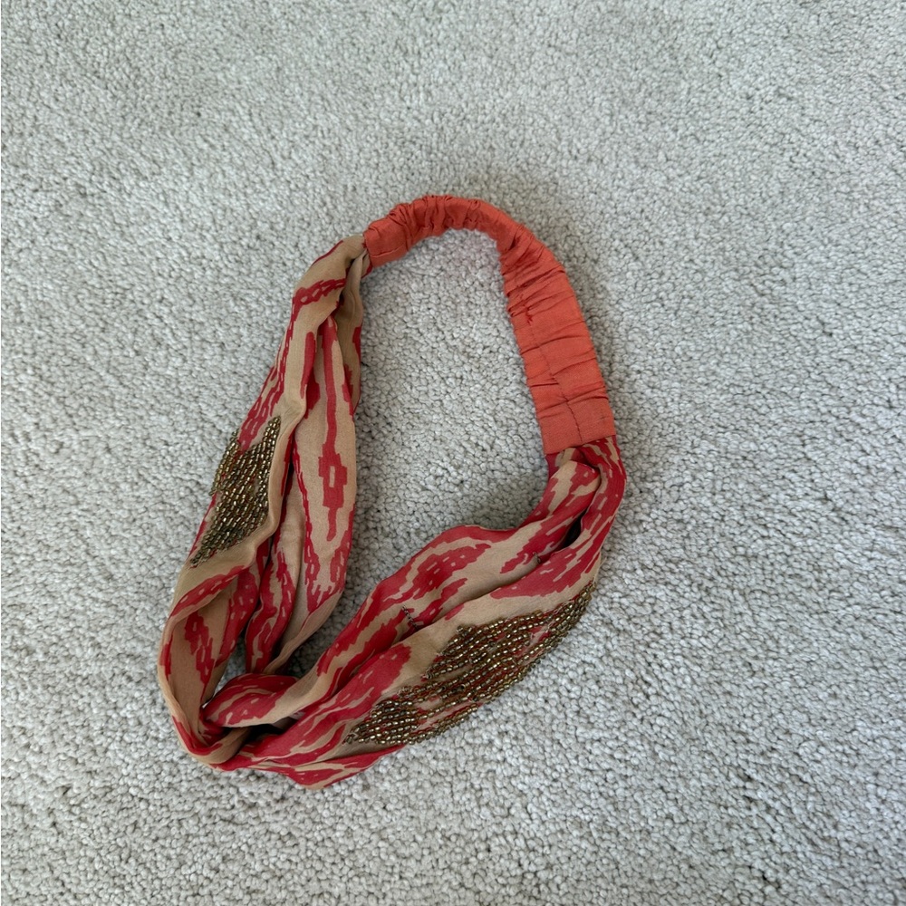 Orange and Tan Beaded Headband